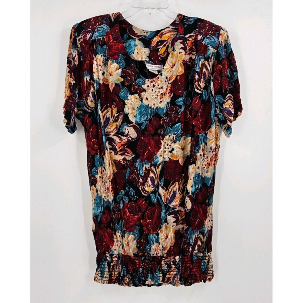 Sharon Anthony Floral Print Vtg Top/Skirt Set Womens Sz 22 Ruffle Pullon Skirt - Picture 2 of 9